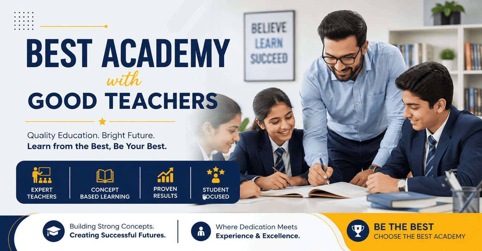 Teacher explaining a concept to students at a good academy