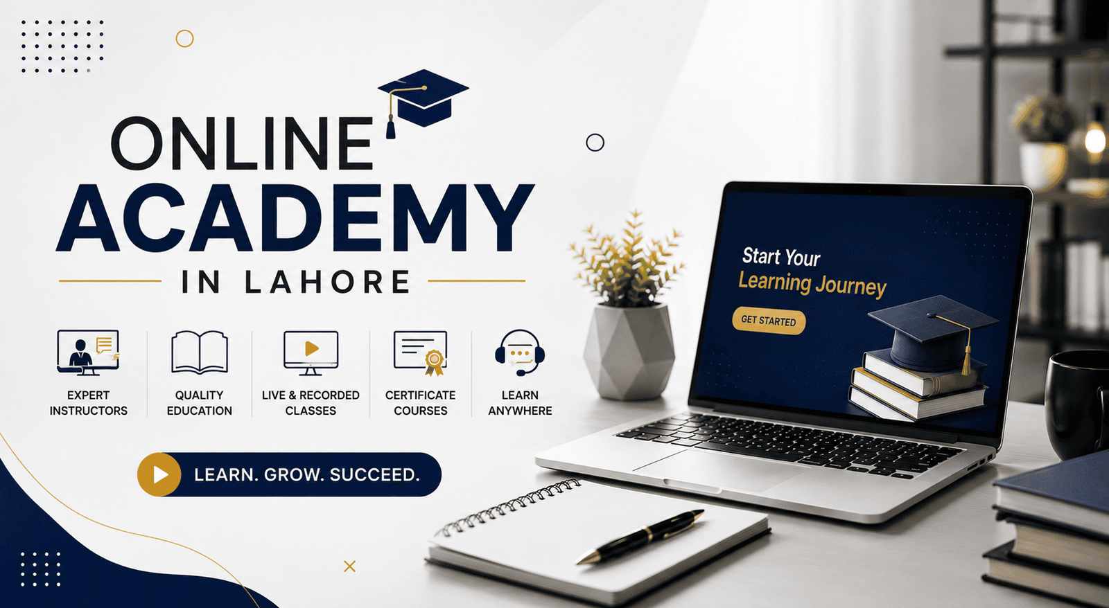 Student attending an online academy class in Lahore from home